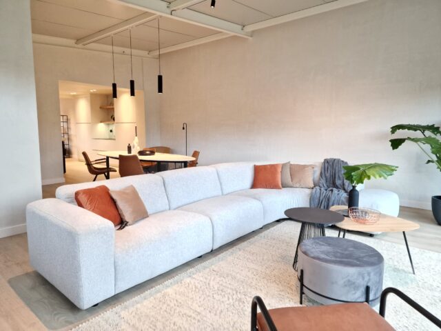 Design Sofa-Toonzaalmodel-Solden-Ronde Hoeksofa -licht grijs